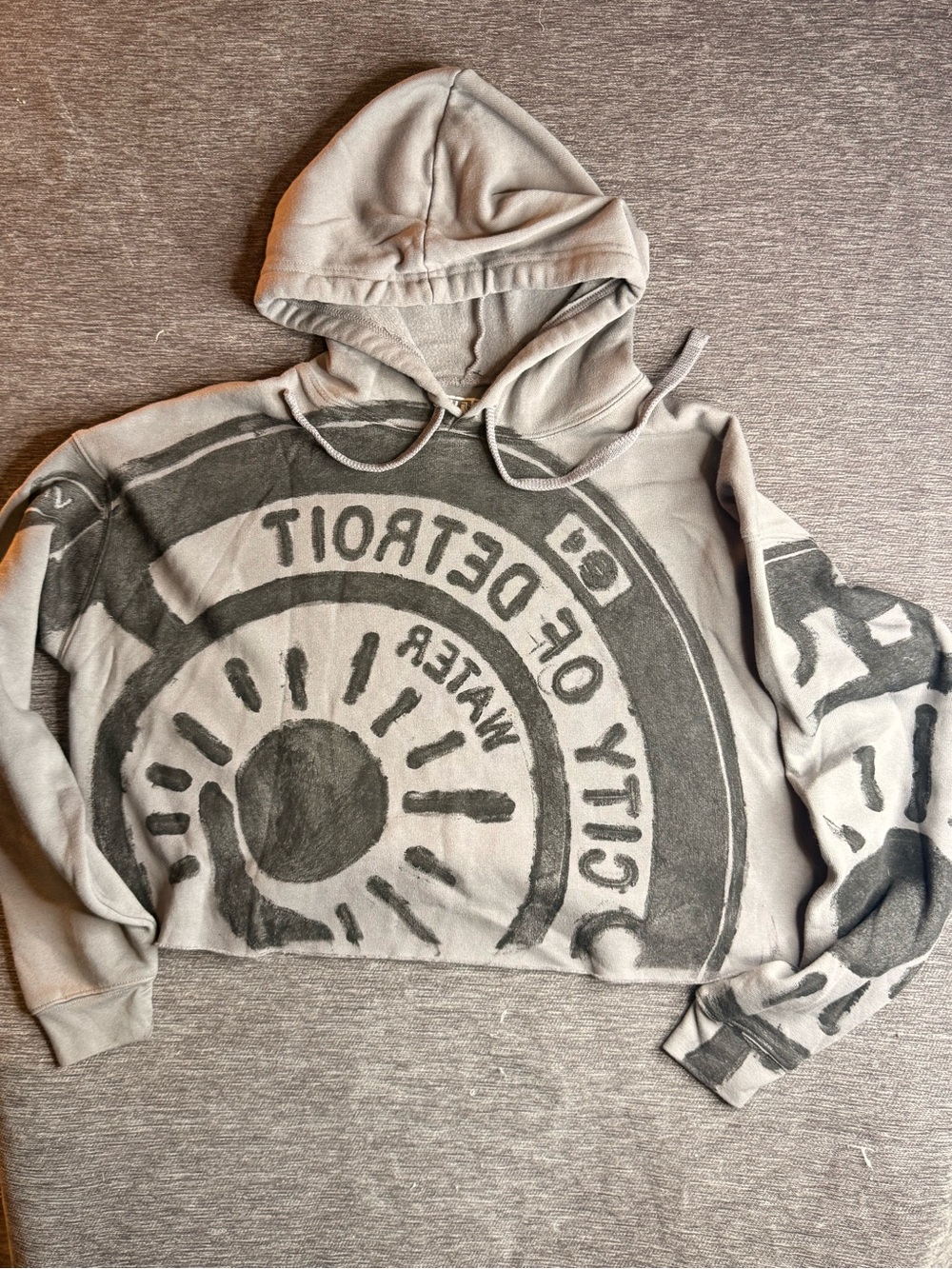 Detroit Motor City Graphic Cropped Hoodie Sweatshirt Size L